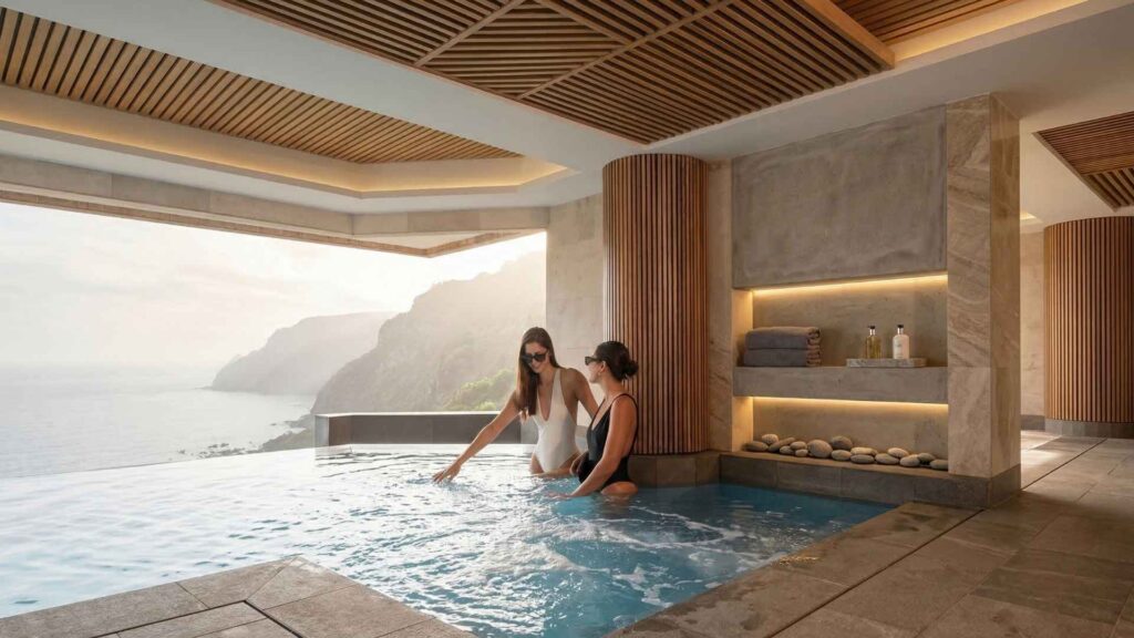 Spa en hotel de lujo cerca de atracciones en Medellín con piscina interior, vista natural y ambiente exclusivo de bienestar.