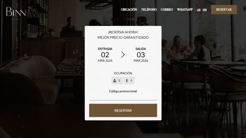 Página web de un restaurante que muestra el menú y un horario de reservas.