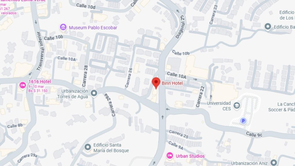 Mapa que muestra la ubicación de un hotel en Medellín