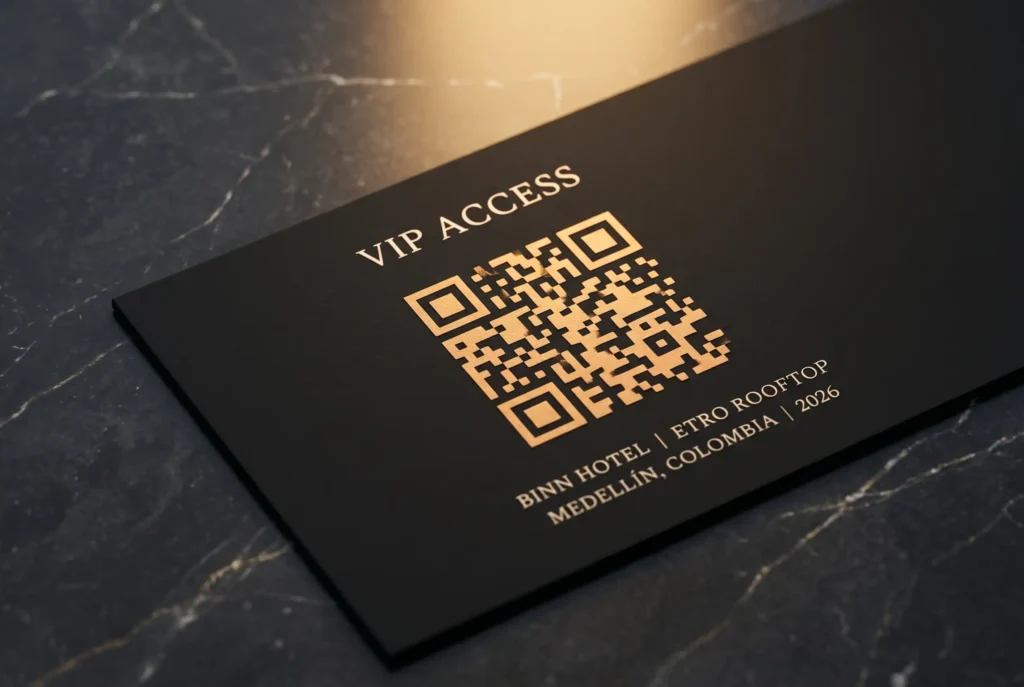 Entradas eventos rooftop con acceso VIP y QR en Etro Rooftop Medellín; reserva exclusiva en Binn Hotel 2026.