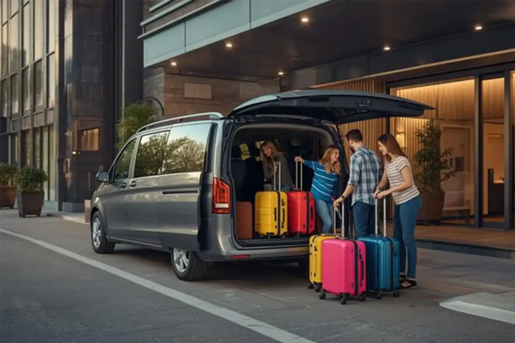 Van de lujo para traslados al aeropuerto, con amplio espacio para maletas y grupos ejecutivos.