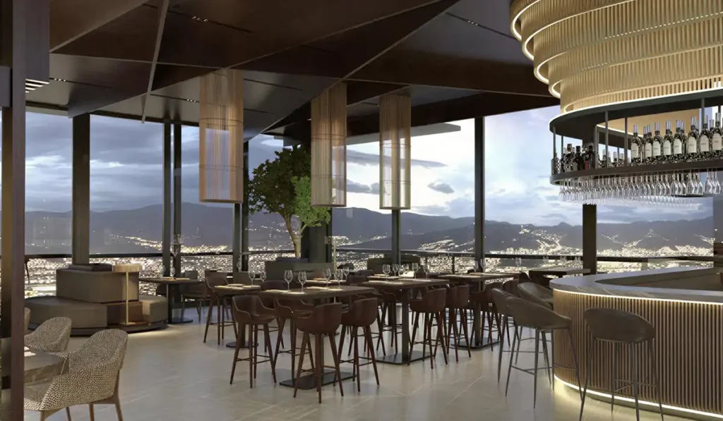 Vista panorámica desde Etro Rooftop en Binn Hotel Medellín, el lugar ideal para cócteles en El Poblado.
