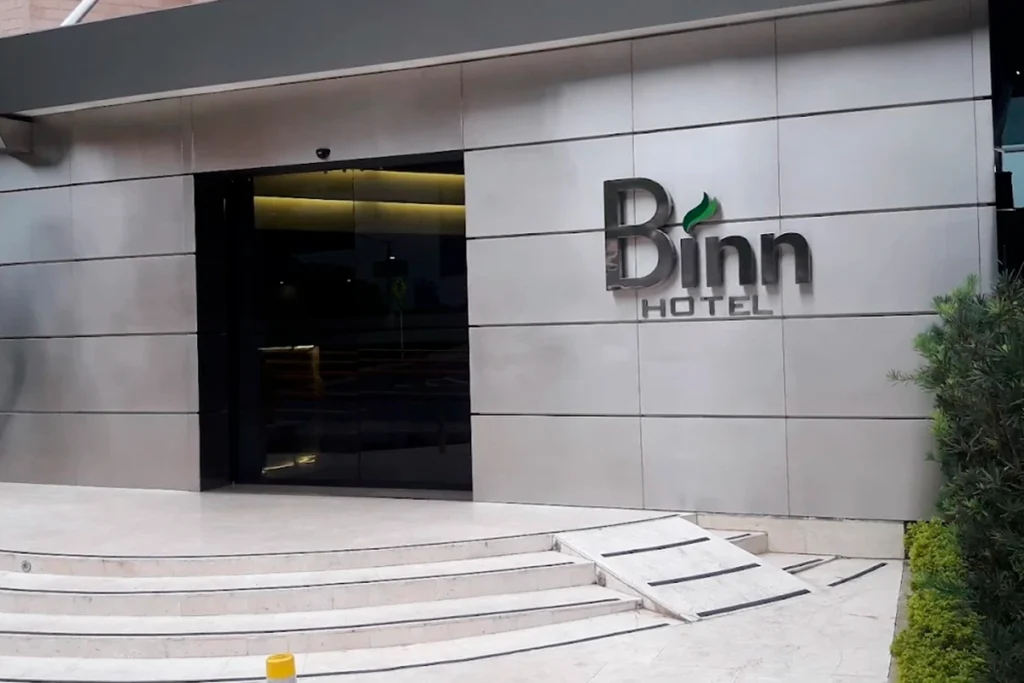 Binn Hotel entrance in El Poblado, the final stop after your airport transfer.