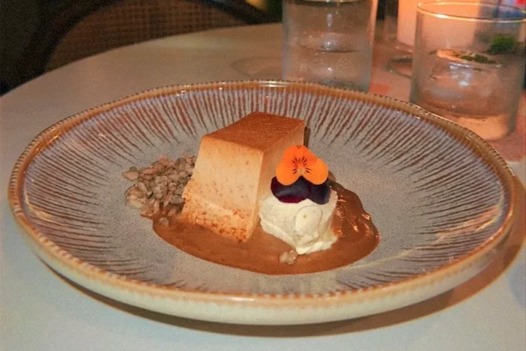 Coconut and coffee flan from La Makha's dessert menu in Medellín