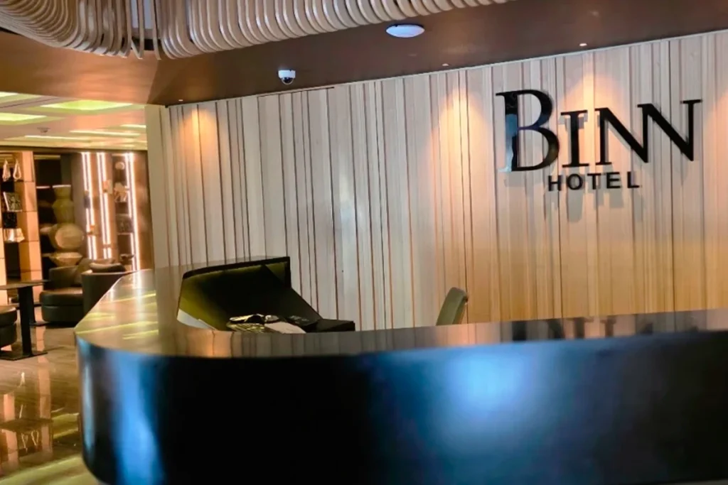Front desk at BINN Hotel, a luxury boutique hotel in El Poblado, Medellin.