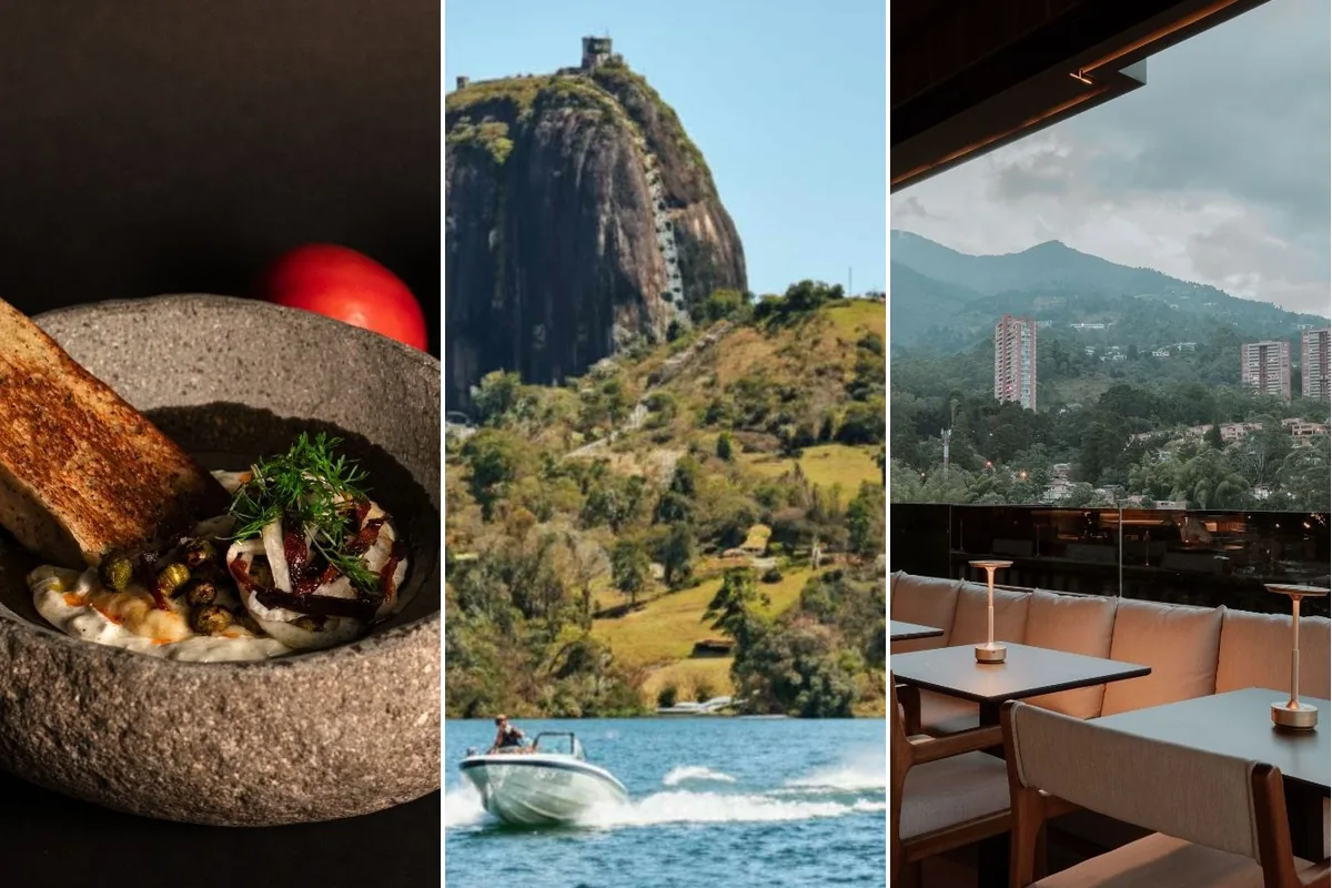 Plato gourmet, lancha en Guatapé y terraza de Binn Hotel para recorrer Medellín en 3 días.