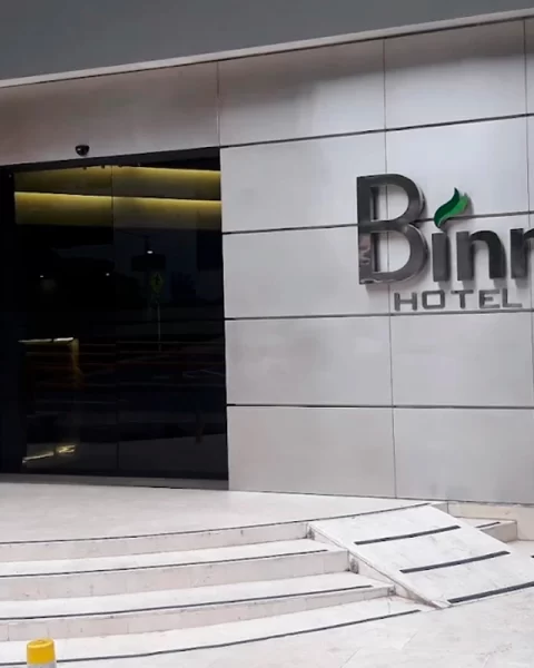 Binn Hotel entrance in El Poblado, the final stop after your airport transfer.