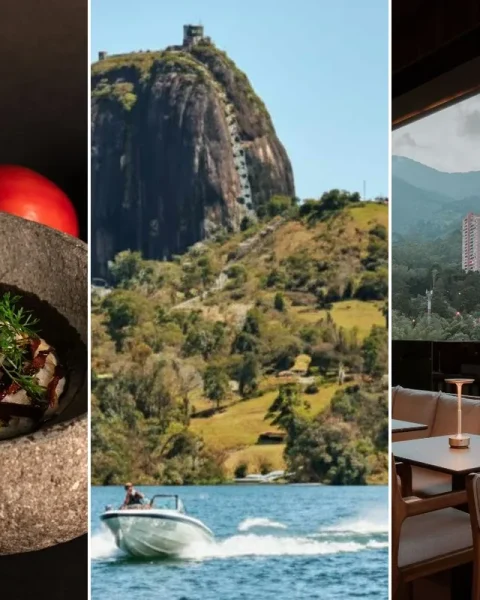 Plato gourmet, lancha en Guatapé y terraza de Binn Hotel para recorrer Medellín en 3 días.